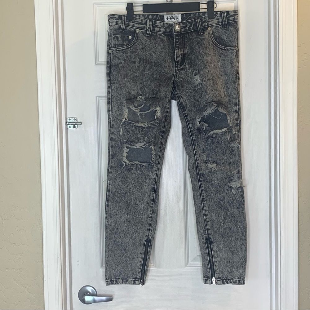 One Teaspoon Gray Acid Melrose Trashed Freebirds Boyfriend Cut Jeans Size 28